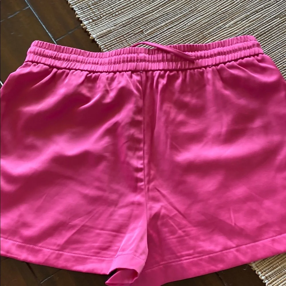COPY SET Zara Pink Satin Oversized Shirt Jacket Shorts M 6/8 Bloggers Mango NWOT